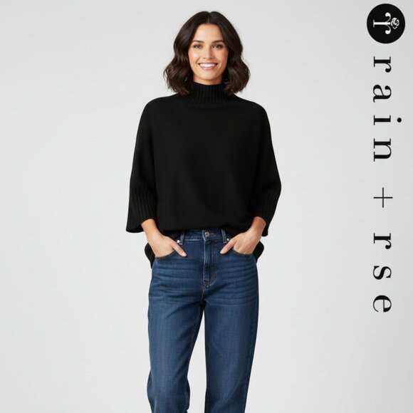 Rain + Rose Sweaters - Rain + Rose Mock Neck Boxy Sweater NWT Black XL